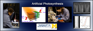 Collage of diagrams of artificial photosynthesis and people working in the lab